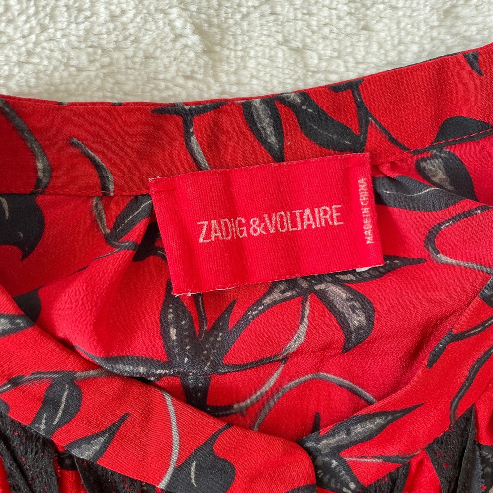 Zadig & Voltaire Silk Floral Chai Print Long Sleeve Blouse‎ Red Size Medium - Picture 5 of 14